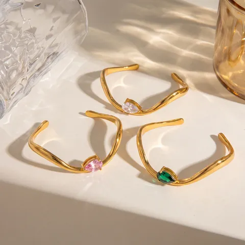 Fashion Stainless Steel Waterdrop Zirconia Bangle 18K Gold Plated Geometric Wave Design Elegant Cuff Bracelet For Women Jewelry Gift