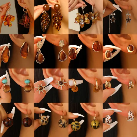 Vintage Maillard Stijl Tijgeroog Ovalen Oorbellen Voor Vrouwen Lichte Luxe Bruin Hars Steen Oorknopjes Vergulde Sieraden