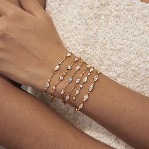 Elegant 18K Gold Plated Stainless Steel Rhinestone Bracelet For Women Minimalist Geometric Link Chain Bracelet Fashion Jewelry