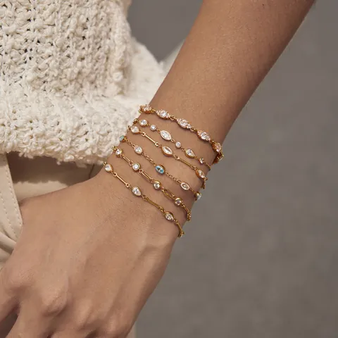 Elegant 18K Gold Plated Stainless Steel Rhinestone Bracelet For Women Minimalist Geometric Link Chain Bracelet Fashion Jewelry