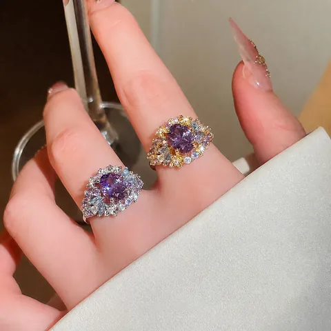 Anillo Abierto Ovalado de Circonia Chapado en Oro de 18K para Mujer Exquisito Diseño de Trabajo Pesado Anillo de Índice Ajustable Joyería de Lujo