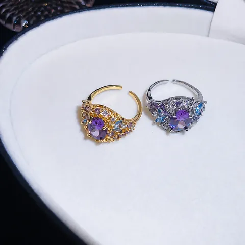 Anillo Abierto Ovalado de Circonia Chapado en Oro de 18K para Mujer Exquisito Diseño de Trabajo Pesado Anillo de Índice Ajustable Joyería de Lujo