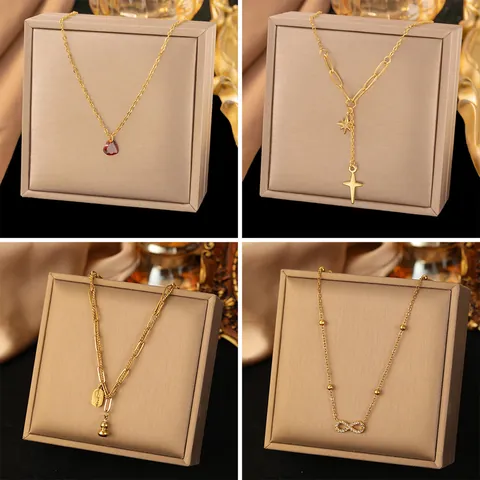 Stainless Steel Jewelry Set For Women Gold Plated Rhinestone Heart Cross Clover Pendant Necklace Bracelet Earrings Fashion Jewelry