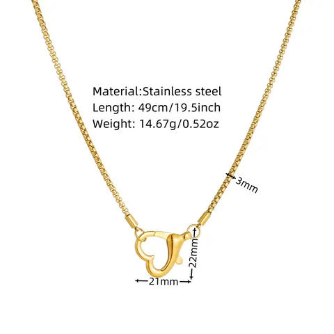 French Style Stainless Steel Heart Carabiner Pendant Necklace For Women PVD Gold Plated Box Chain Waterproof Fashion Jewelry