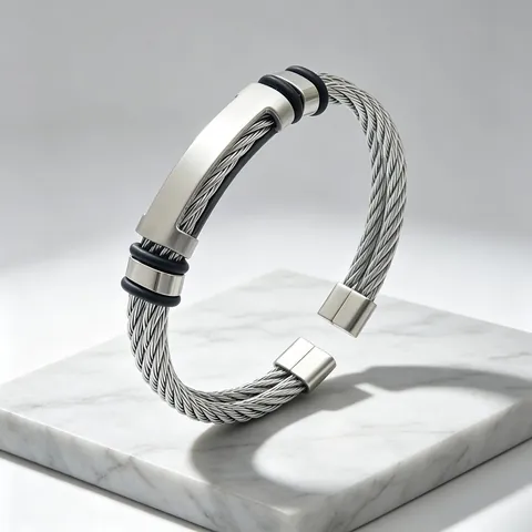 Heren Industriële Titanium Staaldraad Armband Graveerbaar Roestvrij Staal Armband C-Vorm Open Gedraaide Draad Sieraden Voor Mannen Gepersonaliseerd Cadeau