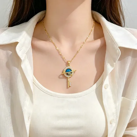 Luxury Titanium Steel Copper Rhinestone Galaxy Stone Pendant Necklace For Women Elegant Palace Style Star Moon Jewelry