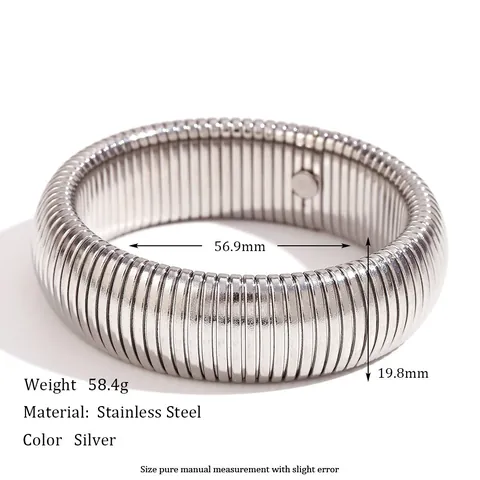 Tubogas Wide Bangle Bracelet Stainless Steel 18K Gold Plated Elastic Snake Chain Ribbed Geometric Minimalist For Women