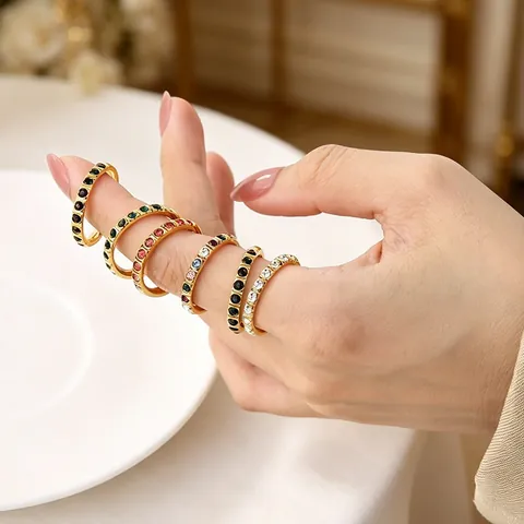 French Style Thin Band Ring Titanium Steel With Colorful Cubic Zirconia Stacking Starry Sky Fashion Jewelry For Women