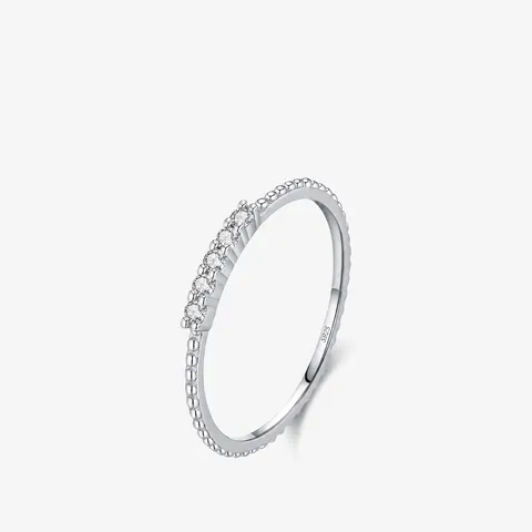 S925 Sterling Zilver Moissaniet Stapelbare Ring Voor Vrouwen Kraalrand Dunne Vingerring Met GRA Certificaat Mode Sieraden