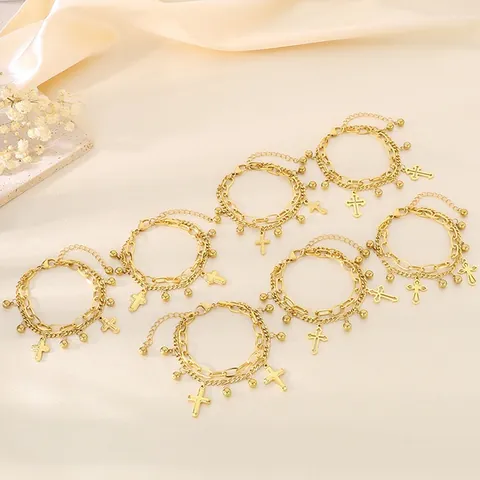 Minimalistisches Edelstahl Doppelarmband Für Damen Kreuzanhänger Büroklammerkette Gold Silber Stapelbarer Mode Schmuck Geschenk