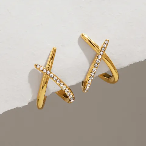 Geometrische X-Vorm Kruislijn Oorknopjes Tweekleurig Goud Zilver Roestvrij Staal Waterdicht Hypoallergene Mode-Sieraden Dames