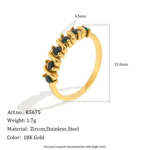 Lussuoso Anello in Acciaio Inossidabile Placcato Oro 18K Zirconia Design di Nicchia Minimalista Marquise Tondo Pietra Verde Bianca Gioielli Donna