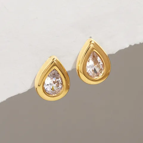 Stainless Steel Water Drop Zirconia Stud Earrings Titanium Steel Geometric Hoop Earrings Ear Cuff For Women Luxury Jewelry