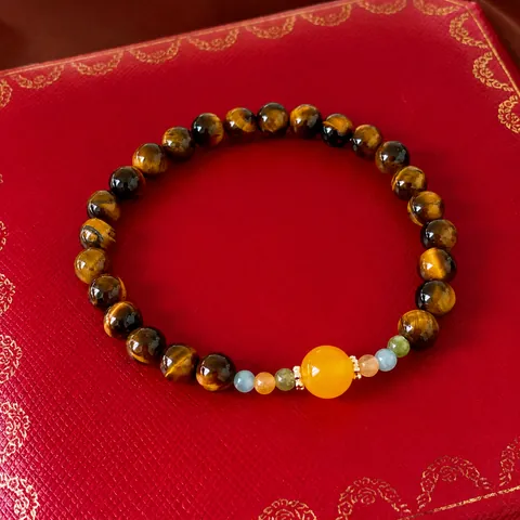 Vintage Tiger Eye Stone Beaded Bracelet For Women Luxury Natural Stone Yellow Glass Bead Alloy Spacer Fashion Hand Chain
