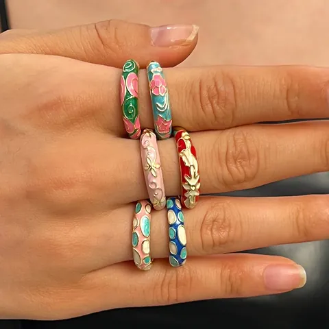 Vintage Geometric Multi-layer Rhombus Alloy Ring For Men Women Retro Enamel Oil Dripped Statement Finger Ring Fashion Jewelry