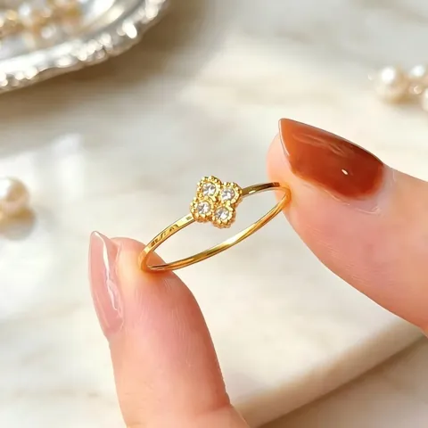 Light Luxury Titanium Steel Four-Leaf Clover Rhinestone Ring Fashion Gold Silver Plated Flower Joint Ring For Women Daily Jewelry