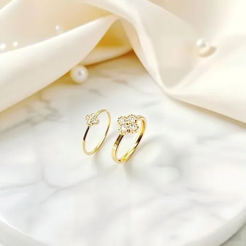 Light Luxury Titanium Steel Four-Leaf Clover Rhinestone Ring Fashion Gold Silver Plated Flower Joint Ring For Women Daily Jewelry