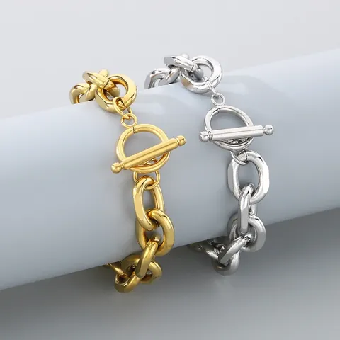Stainless Steel Chunky Chain Bracelet Toggle Clasp O Chain Minimalist Modern Fashion Jewelry Unisex