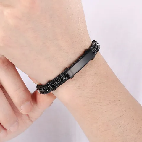 Mens Stainless Steel Braided Leather Bracelet Multi-layer Punk Hip-hop Style Jewelry Magnetic Clasp