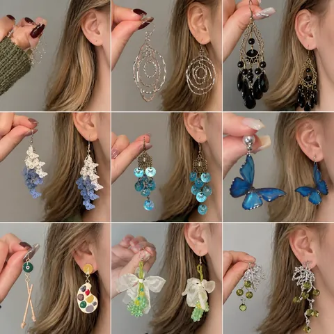 New Chinese Style Geometric Tassel Drop Earrings For Women Vintage Butterfly Floral Rhinestone Elegant Jewelry Ear Studs