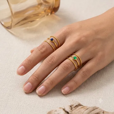 Anello Regolabile A Triplo Strato Retro Acciaio Inossidabile Placcato Oro 18K Pietra Naturale Rotonda Turchese Agata Gioielli Vintage