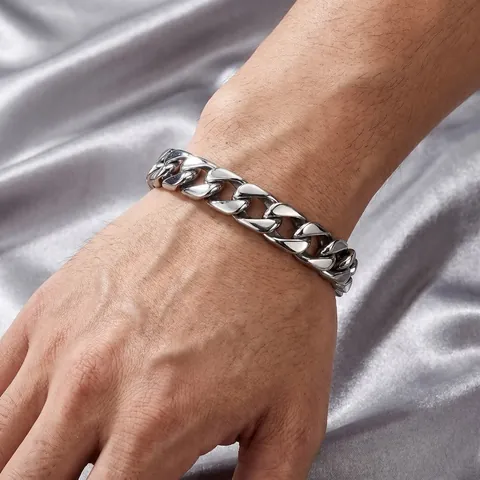 Bracciale da Uomo Moda 11mm in Acciaio al Titanio Maglia Cubana Minimalista Americano Lucido Bracciale a Catena Gioielli Hip-hop