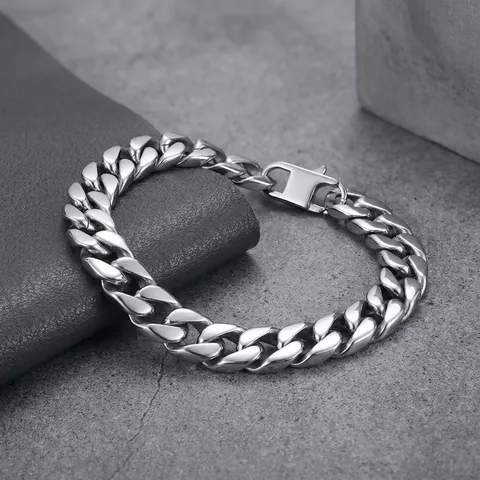 Bracciale da Uomo Moda 11mm in Acciaio al Titanio Maglia Cubana Minimalista Americano Lucido Bracciale a Catena Gioielli Hip-hop