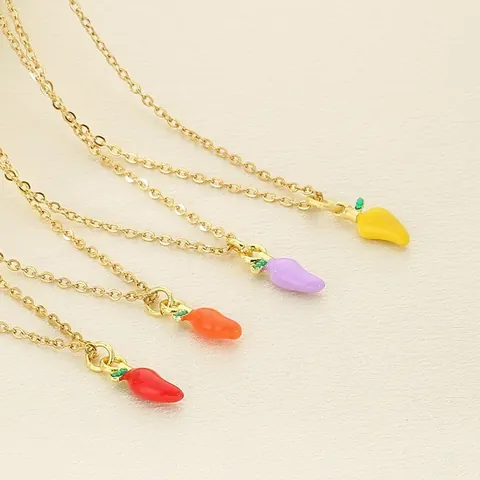 Fruit Vegetable Pendant Necklace Stainless Steel Enamel Chili Eggplant Carrot Colorful Cute Jewelry For Women