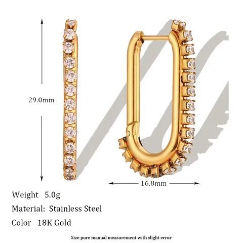 U-Shaped Hoop Earrings 18K Gold Plated 316L Stainless Steel Cubic Zirconia Statement Fashion For Women