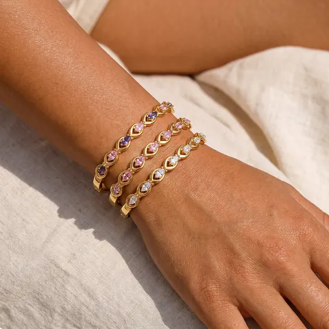 18K Gold Plated Stainless Steel Marquise Zirconia Bangle For Women Geometric Hollow Design Light Luxury Fashion Jewelry
