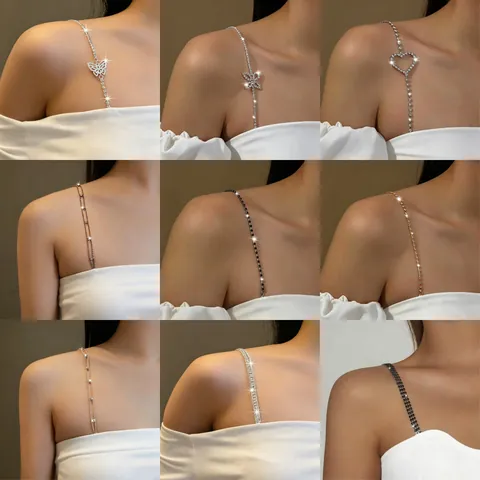 Iron Rhinestone Bra Straps For Women Fashion Off Shoulder Decorative Body Chain Jewelry Accessories Butterfly Heart Pattern