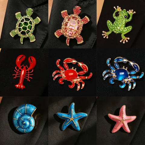 Vintage Alloy Turtle Brooch With Crystal Rhinestone Fashion Sea Turtle Animal Pin For Women Jewelry Gift