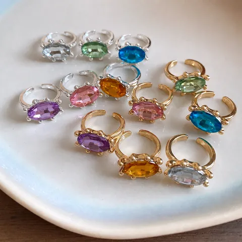 Geometrischer Eingelegter Strass Offener Ring Vintage Stil Verstellbar Legierung Oval Edelstein Fingerringe Mode Schmuck Damen