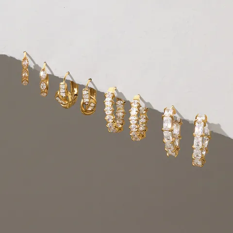 Luxury Stainless Steel Rhinestone Hoop Earrings For Women Geometric Gold Plated Huggie Ear Buckle Fashion Jewelry Accessories Gift