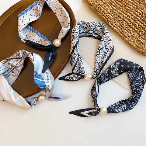 Halskette Aus Satin Im Koreanischen Stil Mit Künstlicher Perlenanhänger Eleganter Paisley Floral Polka Dot Print Choker Für Damen Täglicher Schmuck