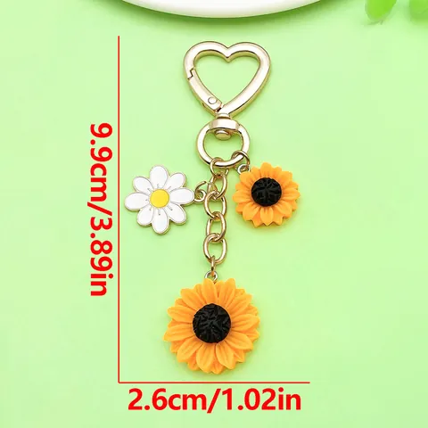 Süßer Sonnenblumen Biene Schlüsselanhänger Metall Legierung Emaillierter Taschenanhänger Charm Ring Für Damen