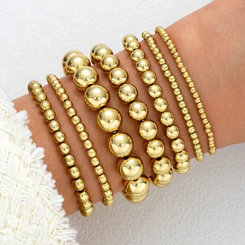 Moda Conjunto de Pulseras de Cuentas CCB Multicapa Oro Plata Galvanizado Pulseras de Cuentas Geométricas para Mujeres Hombres Joyería
