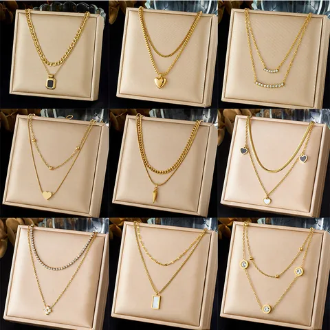 Collana Multistrato In Acciaio Inossidabile Placcato Oro Elegante Pendente A Cuore Farfalla Occhio Gioielli Stile Retrò Donna