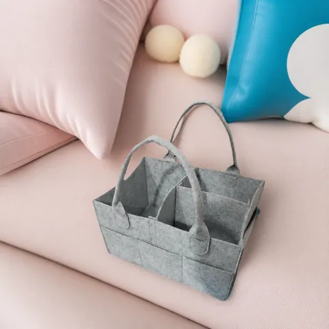 Large Capacity Felt Diaper Bag Organizer Portable Baby Nursery Storage Bin Multi-Pocket Travel Handbag For Newborn Essentials
