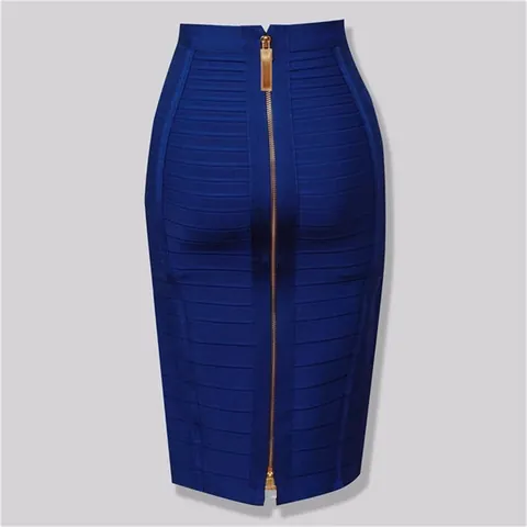 Women Sexy High Waist Bodycon Bandage Skirt Solid Color Slim Fit Midi Skirt With Metal Zipper Polyester Spandex Clubwear