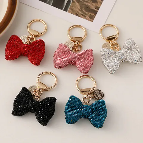 Fashion Bowknot Rhinestone Keychain Sparkling Crystal Bow Bag Charm For Car Keys Alloy Pendant Decorative Jewelry For Women