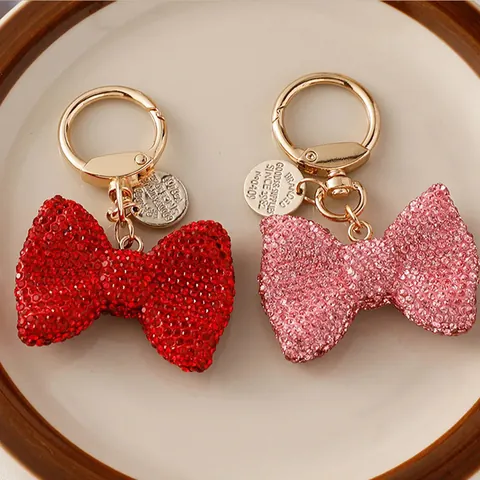 Fashion Bowknot Rhinestone Keychain Sparkling Crystal Bow Bag Charm For Car Keys Alloy Pendant Decorative Jewelry For Women