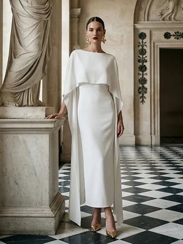 Elegante Mouwloze Cape Maxi Jurk Effen Kleur Slanke Pasvorm Avondfeest Jurk Voor Vrouwen Zomer Banket Bruiloft Gasten Jurk