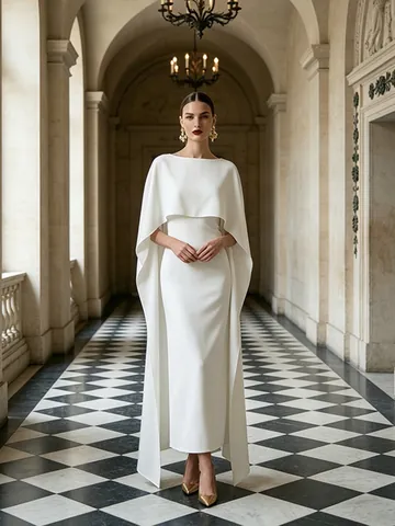 Elegante Mouwloze Cape Maxi Jurk Effen Kleur Slanke Pasvorm Avondfeest Jurk Voor Vrouwen Zomer Banket Bruiloft Gasten Jurk