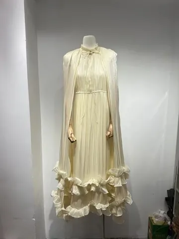 Vestido Maxi Elegante Estilo Capa Con Cuello En V Borde De Volante Manga Murciélago Color Sólido De Poliéster Y Elastano Para Fiesta Mujer