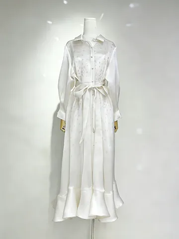 French Elegant Rhinestone Patchwork Belted Waist Ruffle Hem Maxi Dress Summer New Arrival Women V-Neck A-Line Long Dress