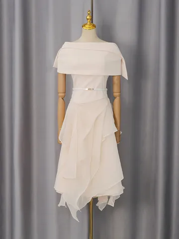 Elegante Sciarpa in Stile Francese E Abito Lungo Top And Bottom Senza Maniche Design a Giuntura Orlo Irregolare Donna Pendolare