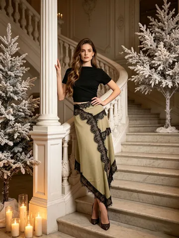 Abito Maxi da Donna Sexy con Patchwork in Pizzo e Aperture Manica Corta Orlo Irregolare Party Stile Pure Desire Estate