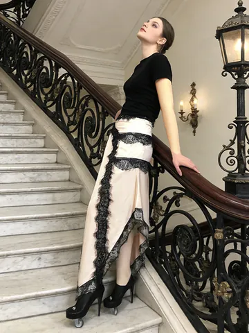 Abito Maxi da Donna Sexy con Patchwork in Pizzo e Aperture Manica Corta Orlo Irregolare Party Stile Pure Desire Estate