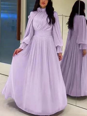French Style Pleated Maxi Dress Elegant Celebrity 3D Flower High Waist Party Evening Long Lantern Sleeve Dress For Women